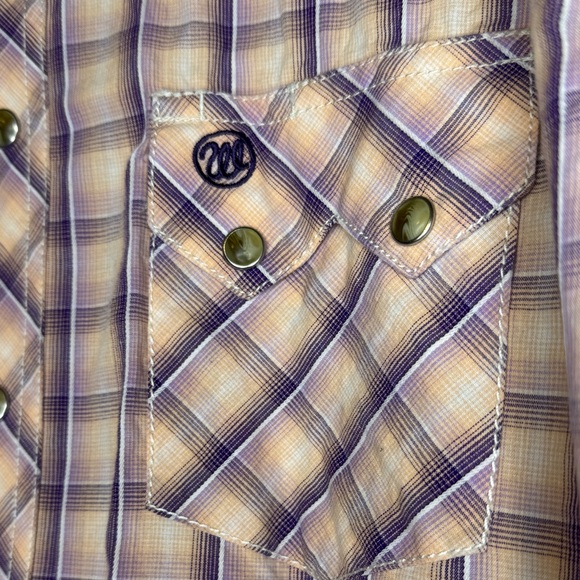 Wrangler Pink/Purple/Peach Plaid Pearl Snap Western Shirt XL - Picture 3 of 4